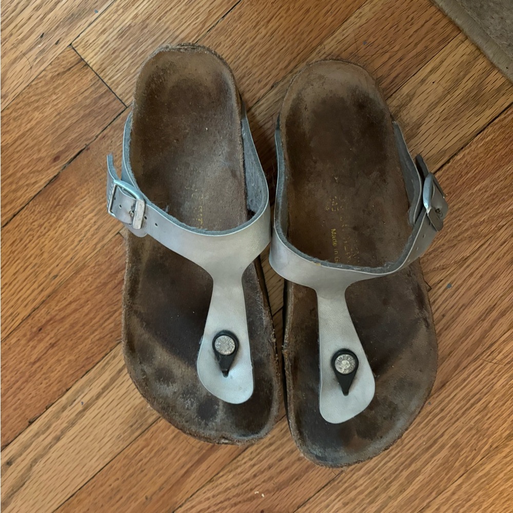Birkenstock Silver Thong Sandals with Buckle
